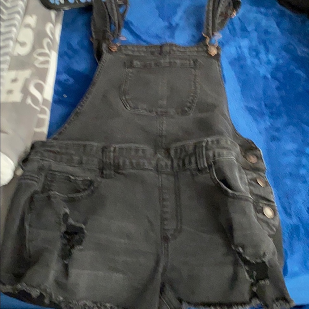 Black overall shorts